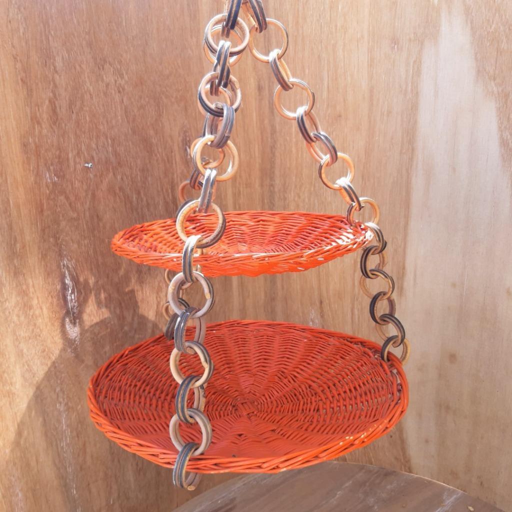 Vintage Design Dubbelschaal Rotan Hanger H80d46d35 image 5