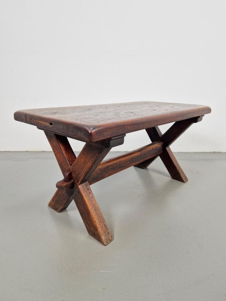 Vintage Brutalist Massief Eiken Bijzettafel 1920 Frankrijk image 7