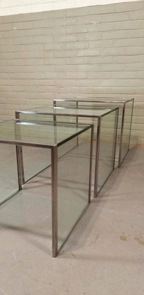 Vintage Glas En Chrome Mimiset Nesting Tables Bijzettafels image 7