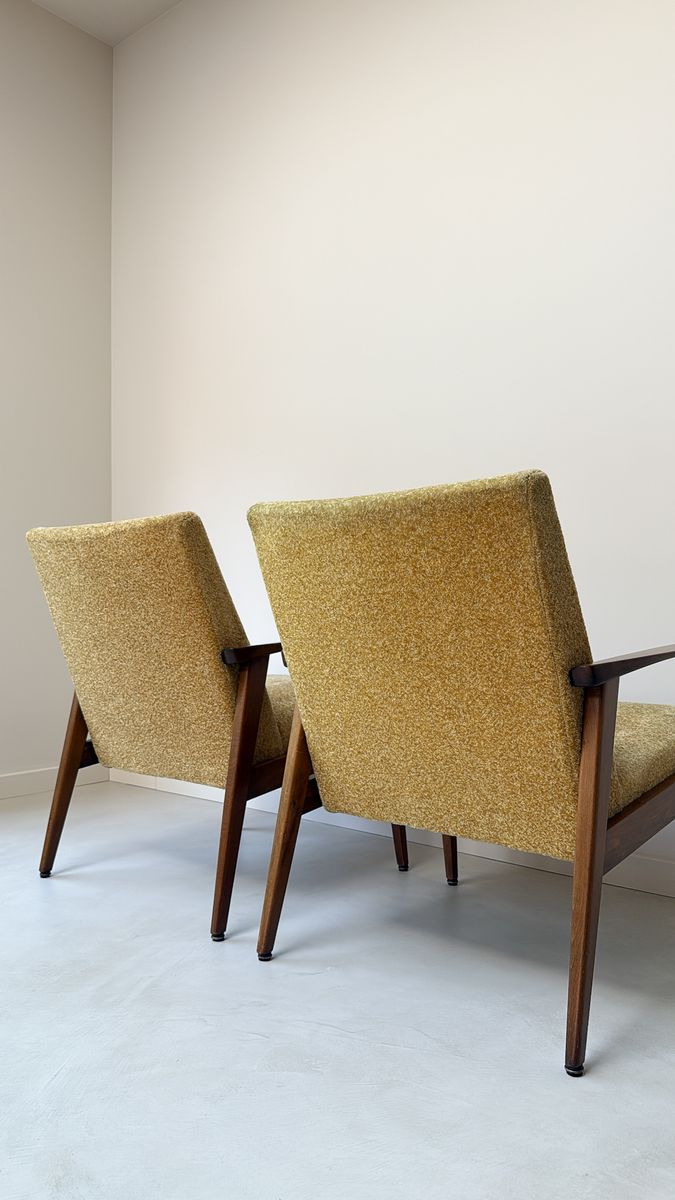 Vintage Fauteuil Met Teak Houten Frame En Gele Bekleding image 8