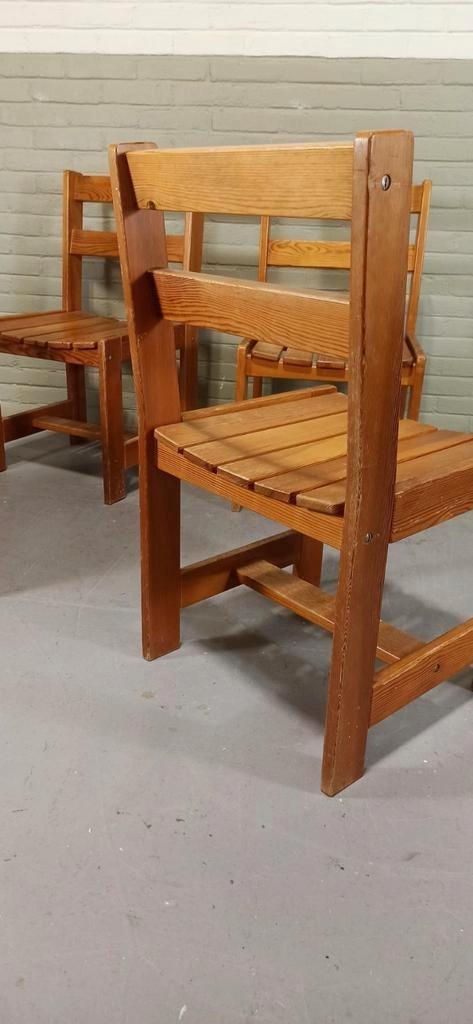 Set Van 4 Vintage Massief Grenen Eetkamerstoelen image 12