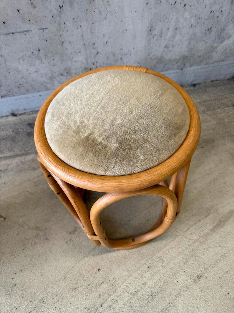 Vintage Rotan Kruk Met Velours Bekleding image 4