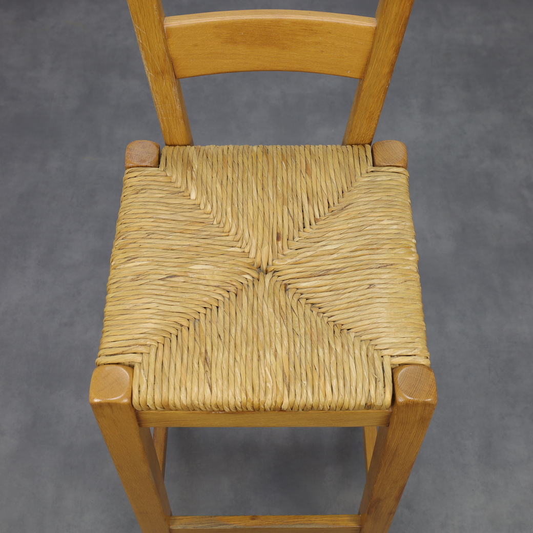Set Of 4 Bar Stools In Solid Oak And Rattan, 1970s image 8