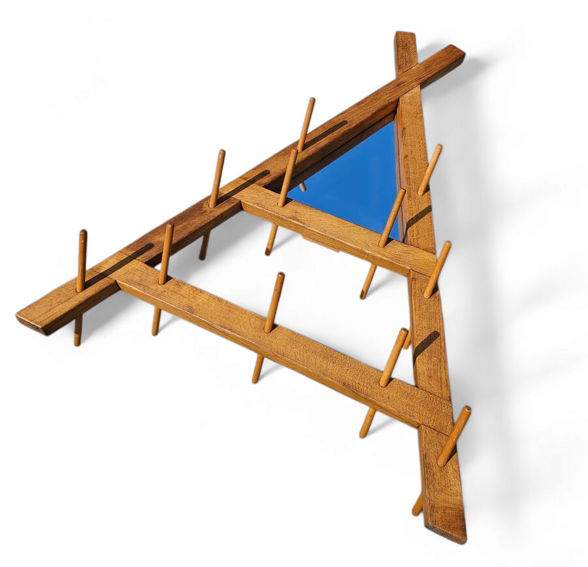 Wooden Wall Coat Rack / Triangular Shape / Triangle Mirror At The Top / 1960s image 4