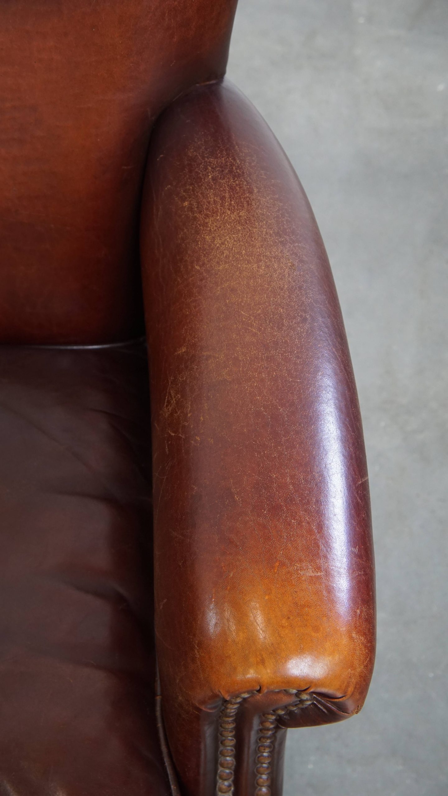 Karaktervolle Set Van 2 Vintage Schapenleren Armchairs Met Warme Kleuren En Een Mooi Patina image 10
