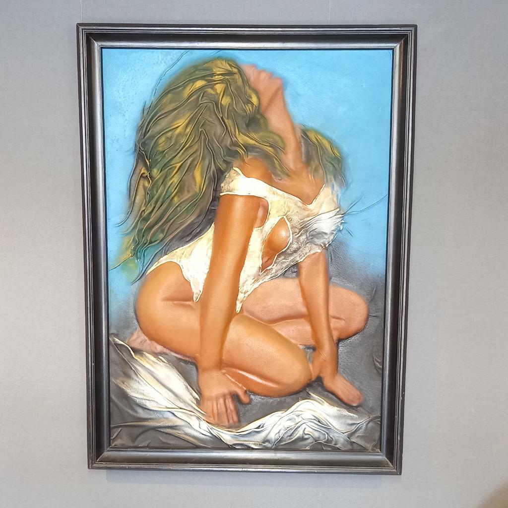 Vintage Xl Leren Reliëf Schilderij Van Een Sexy Dame image 21
