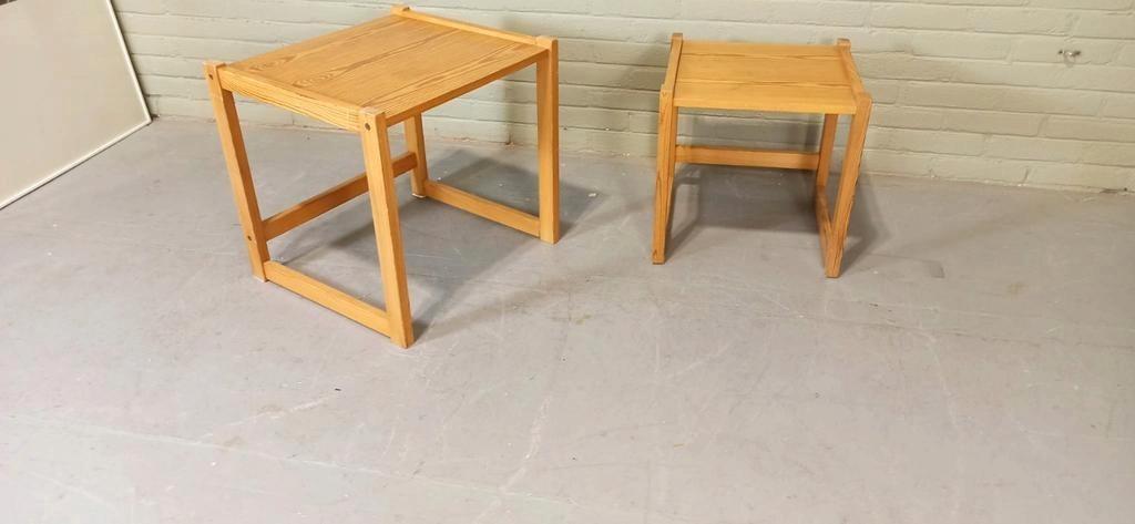 Vintage Grenen Mimiset Bijzettafels image 11