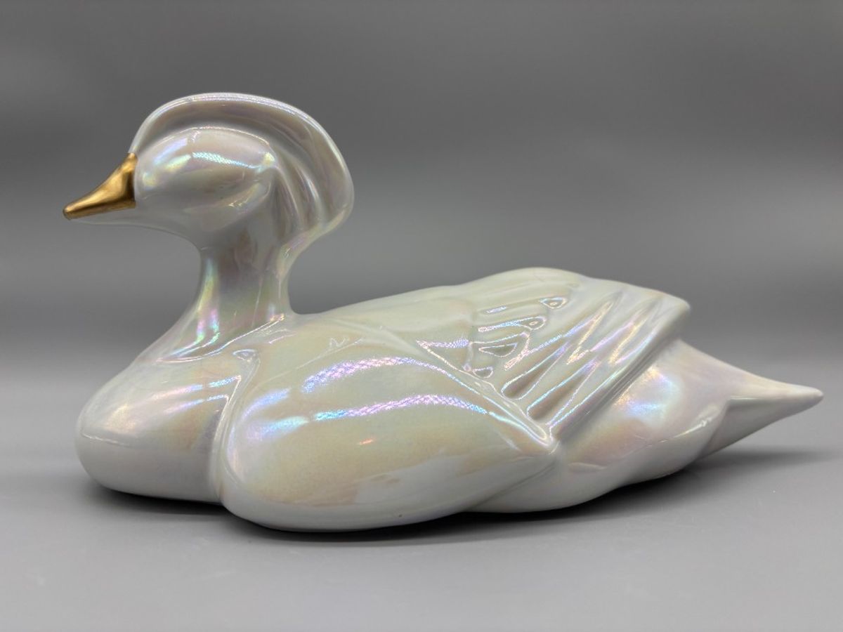 Art Deco Parelmoer Porseleinen Eend Wit Goud image 5