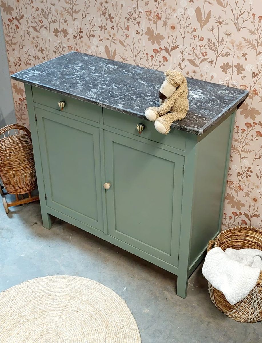 Vintage Groene Commode Met Marmeren Blad ‘eden’ image 3