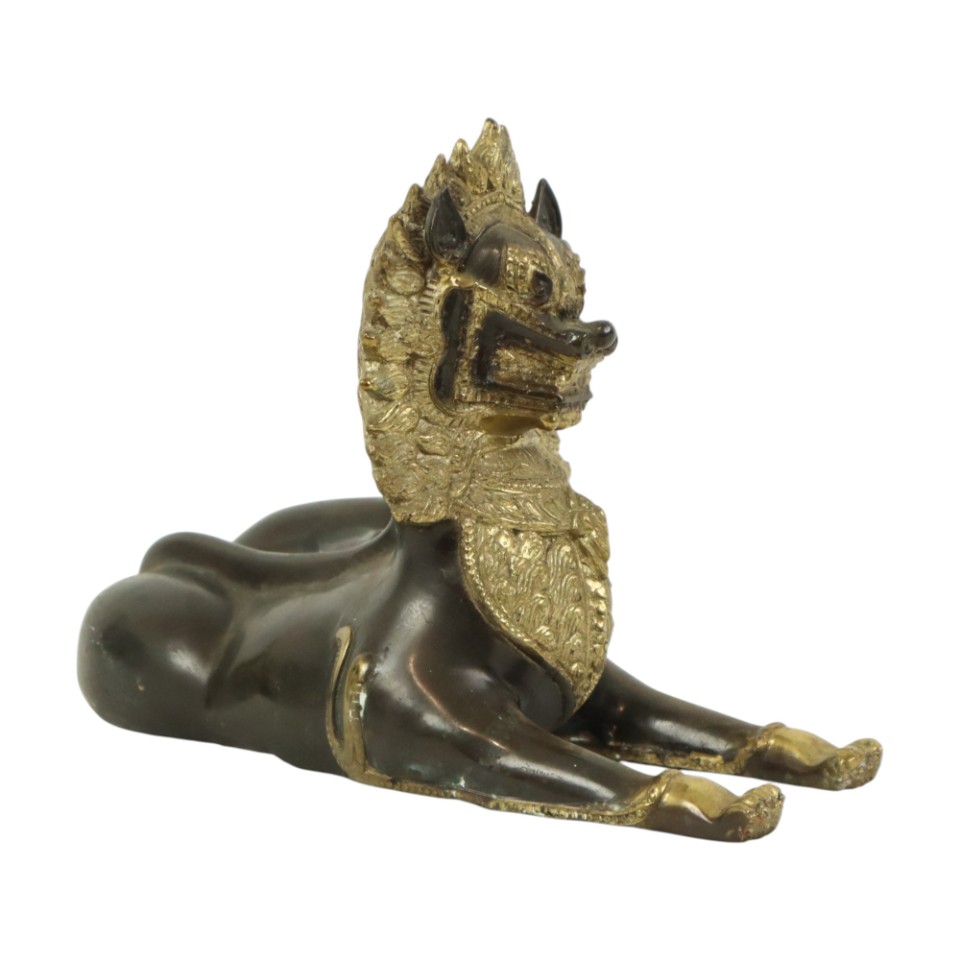 Grote Tempelleeuw Verguld Brons Beeld Thailand Singha Foo Dog 27cm image 8