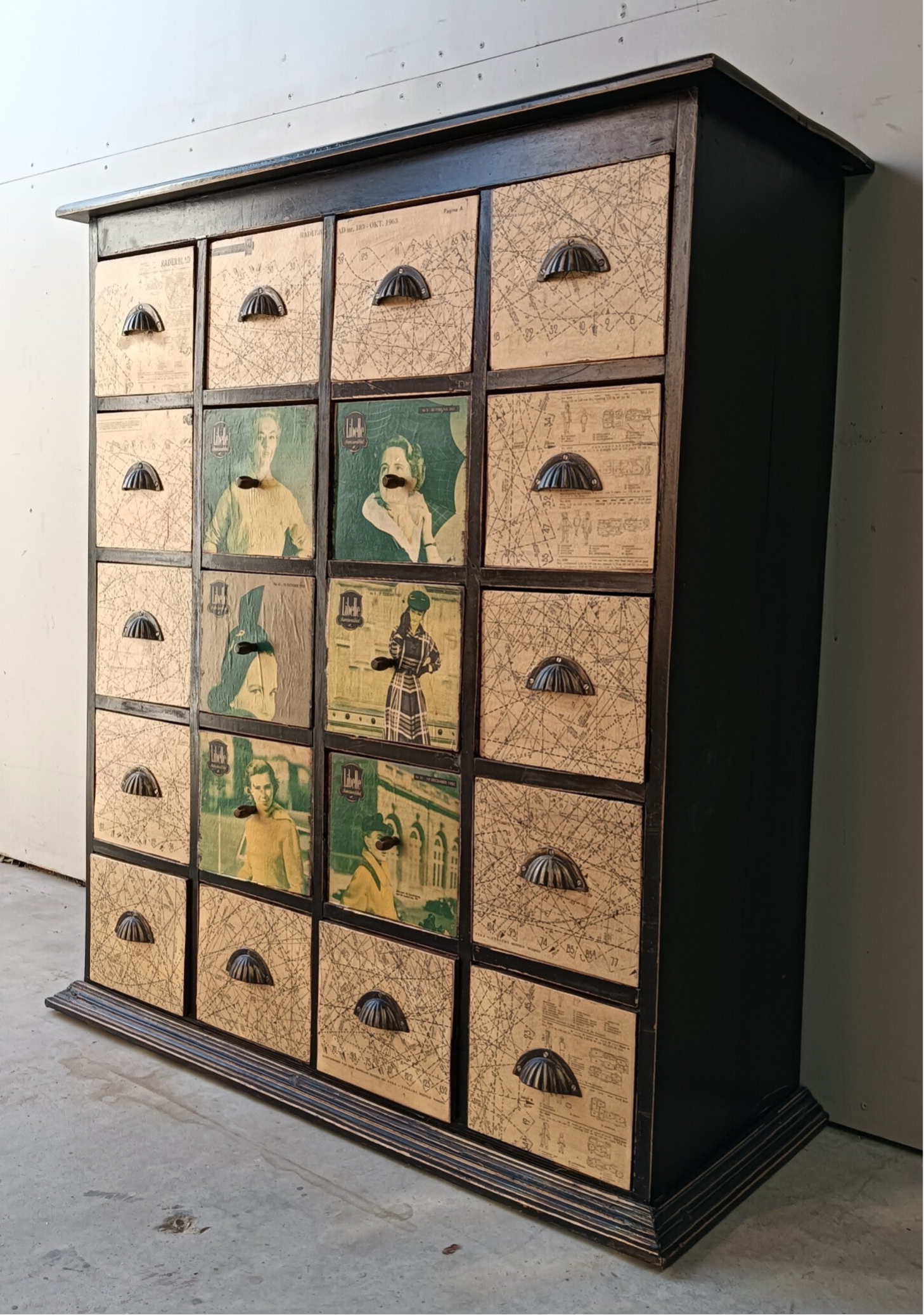 Opbergdoos met schuifladen voor op de tafel - vintage houten