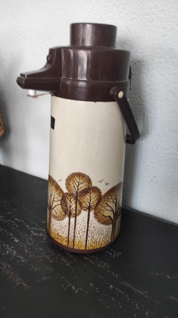 Vintage Thermoskan Isoleerkan Beige Bruin Bomen image 2