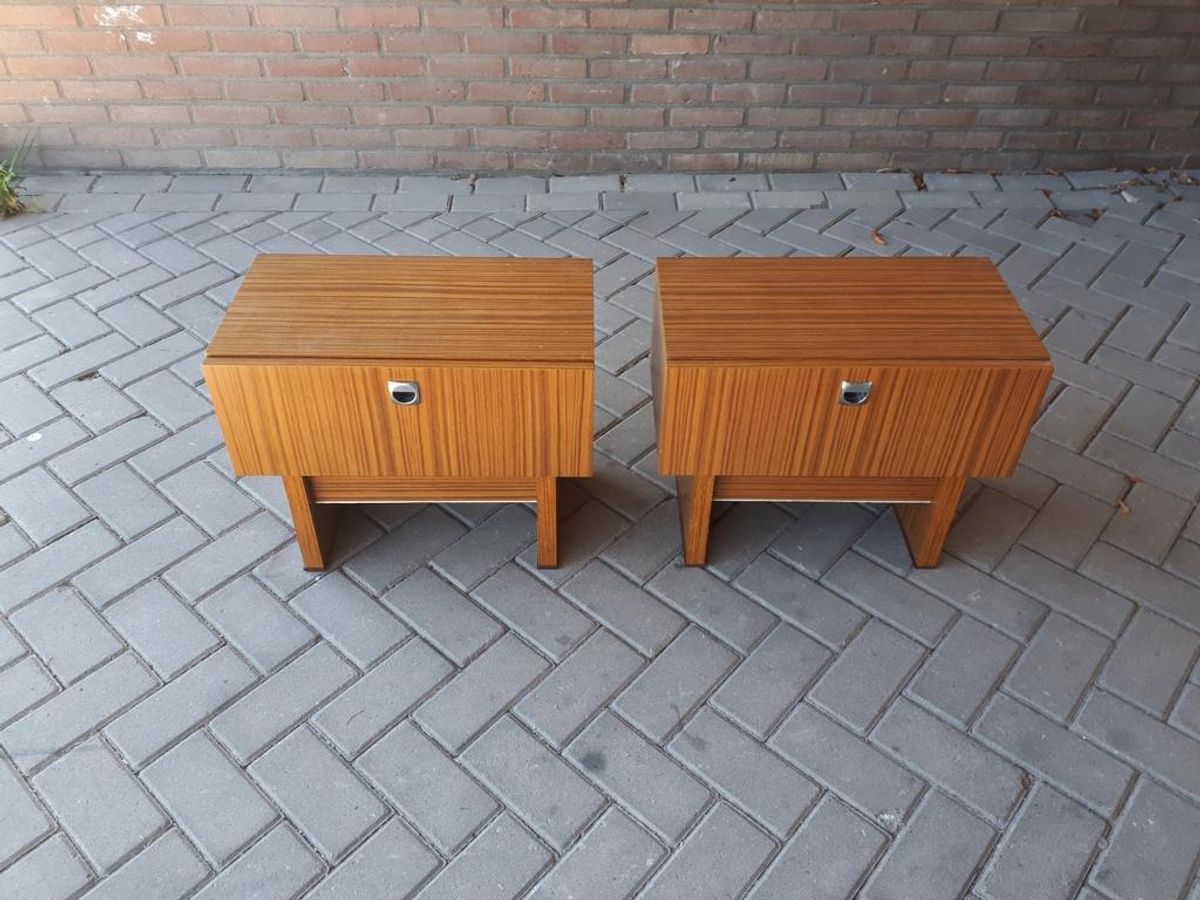 * Set Van 2 Vintage Nachtkastje Jaren 60 Retro Nachtkastjes image 3