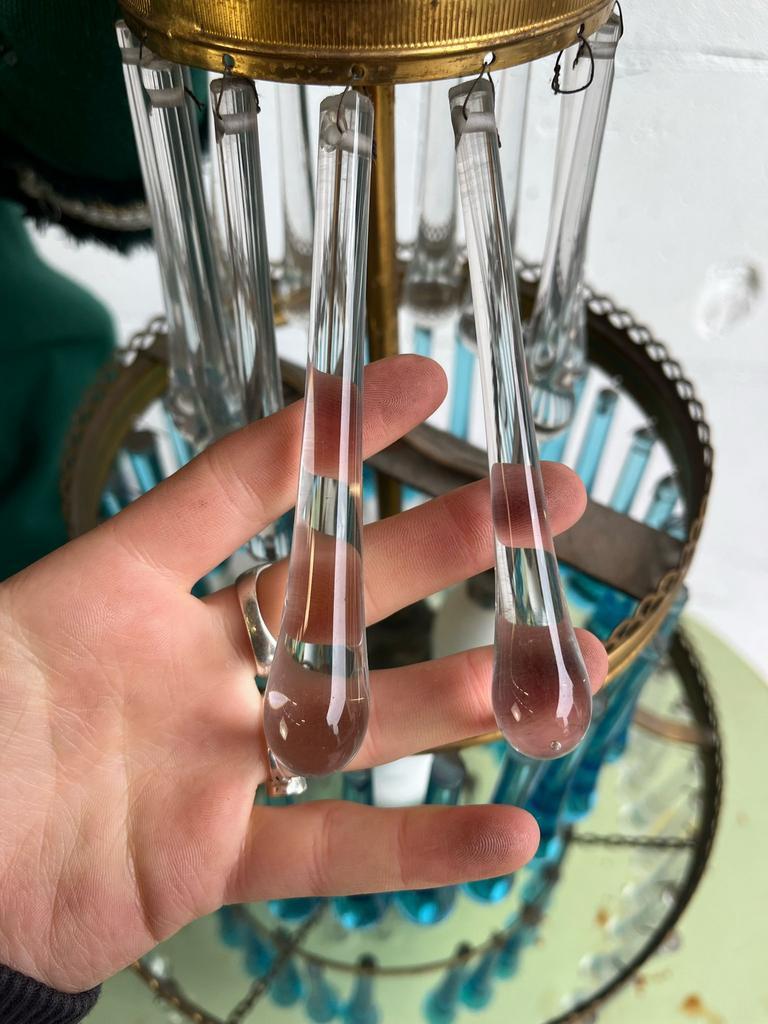 Vintage Blauwe Teardrop Luster / Chandelier / Hanglamp image 3