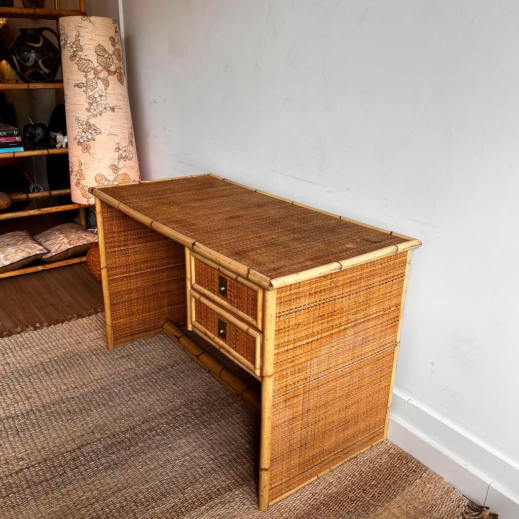 Rotan Bamboe Bureau Italiaans Design Vintage image 4