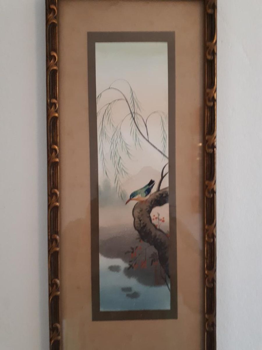 * Antiek Lijstje Met Vogel Schildering Schilderij image 3