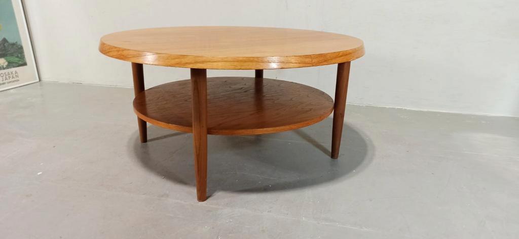 Vintage Mid Century Houten Salontafel, Rond image 14