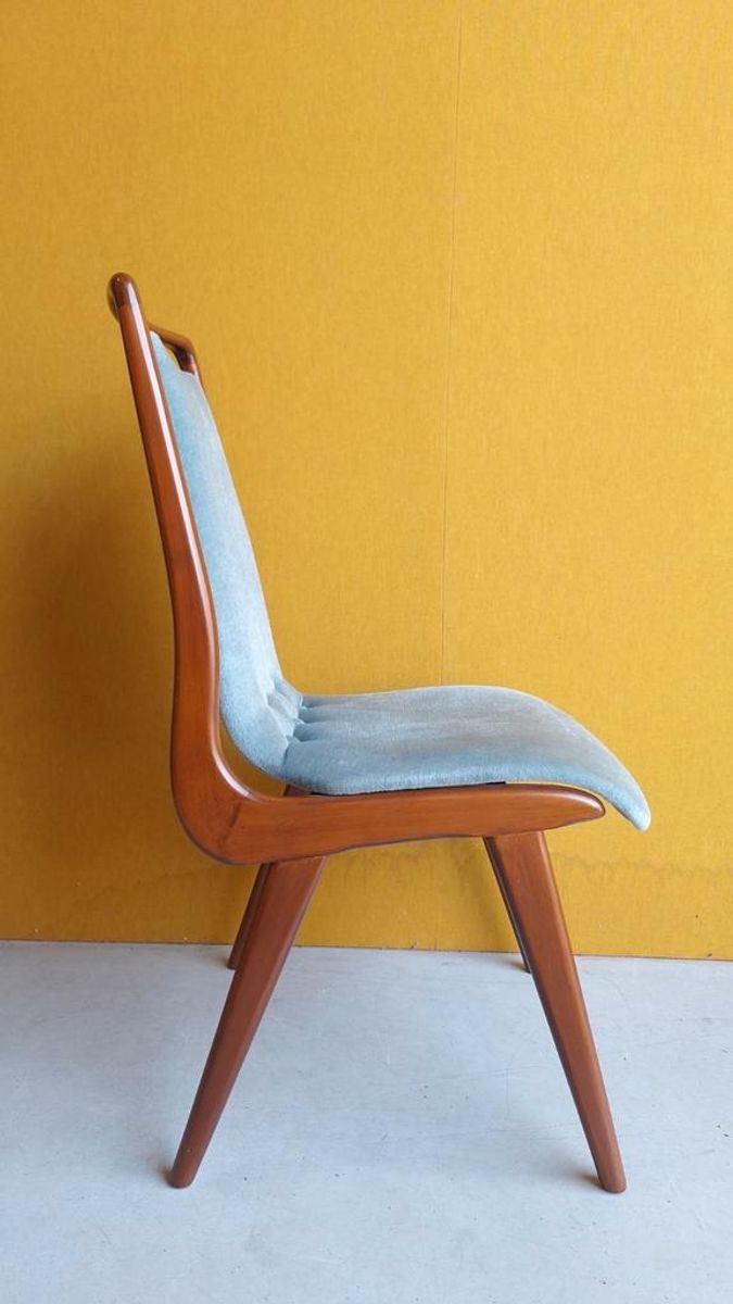 Awa Vintage Dinner Chairs, Teakhouten Stoelen Met Mohair image 12