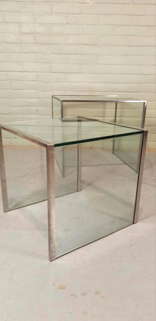 Vintage Glas En Chrome Mimiset Nesting Tables Bijzettafels image 15