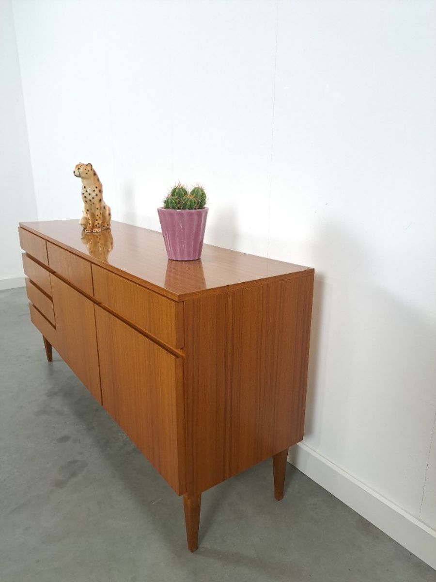 Teak Fineer Dressoir Barkast Met Lades En Klepdeuren image 11