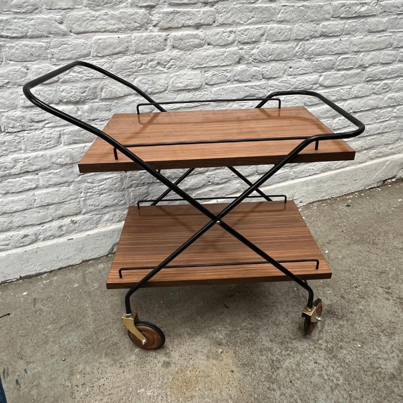 Vintage Serveerwagen/barcart Zwartstaal Houtlook Midcentury image 2
