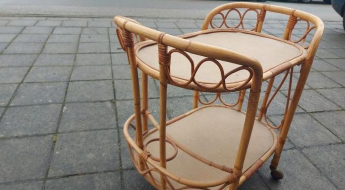 Vintage Trolley / Bar In Rotan - Jaren '70 In Goede Staat image 5