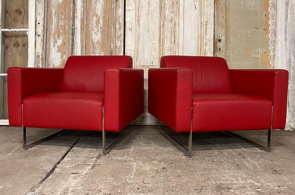 Artifort Fauteuils (2x), Model Mare. Rood Leder. Design. image 5