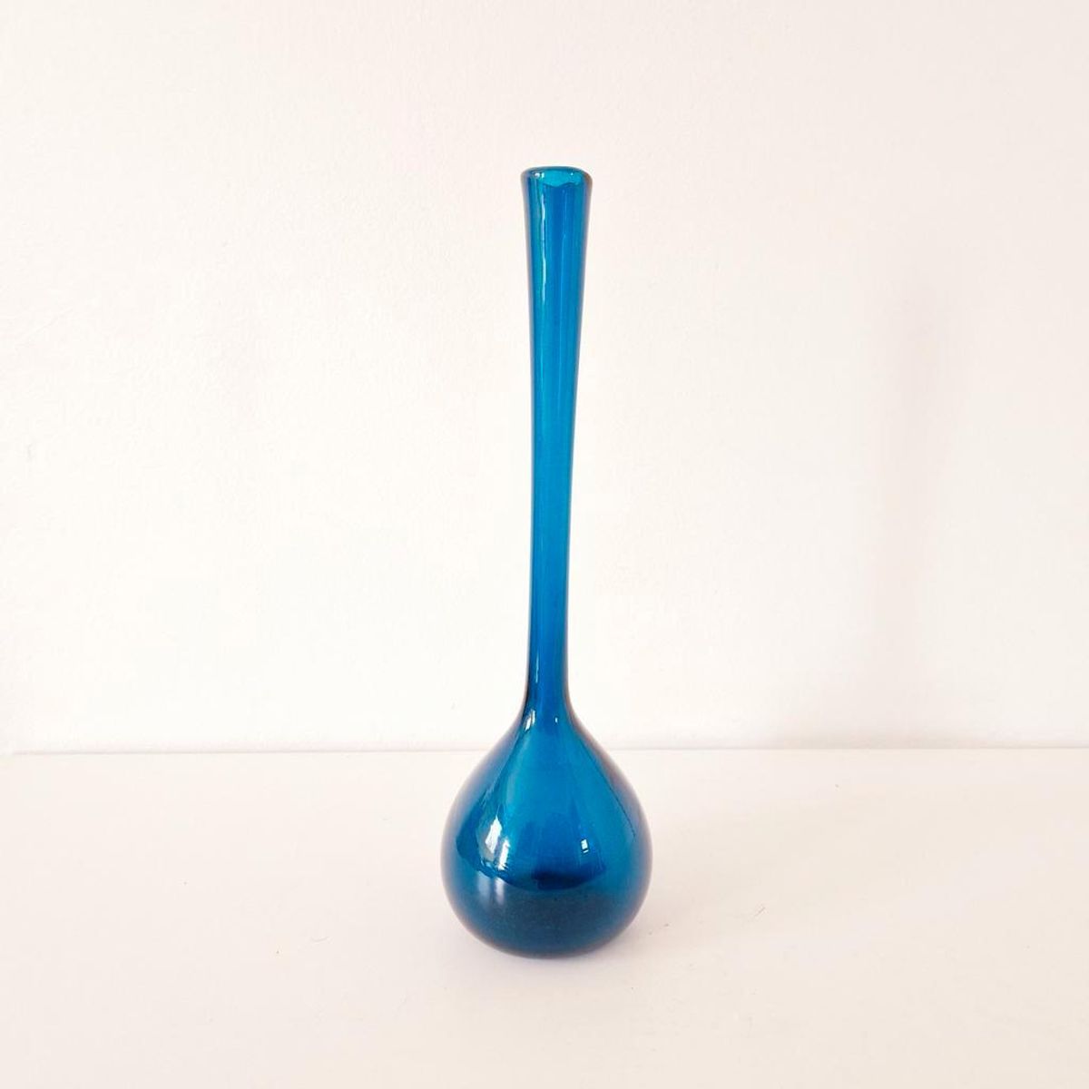 Vintage Petrol Blauwe Glazen Vaas Fles Vaasje Jaren 60 image 8