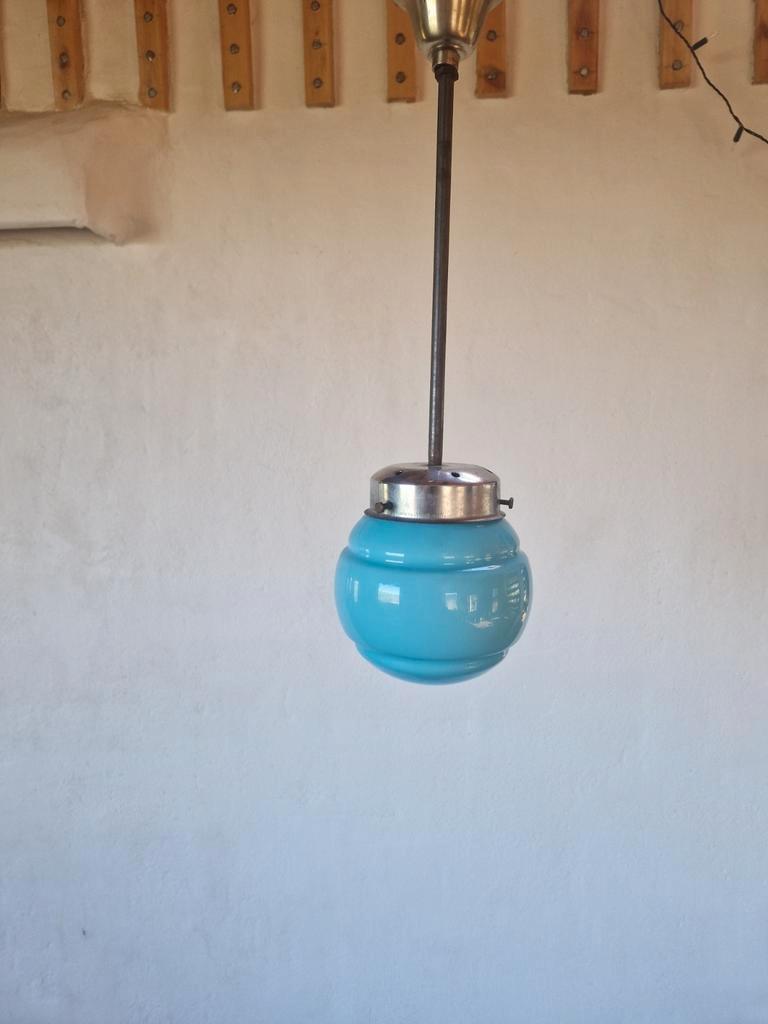 Art Deco Lamp Blauw Glas Chrome image 6