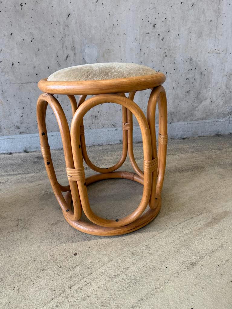 Vintage Rotan Kruk Met Velours Bekleding image 2