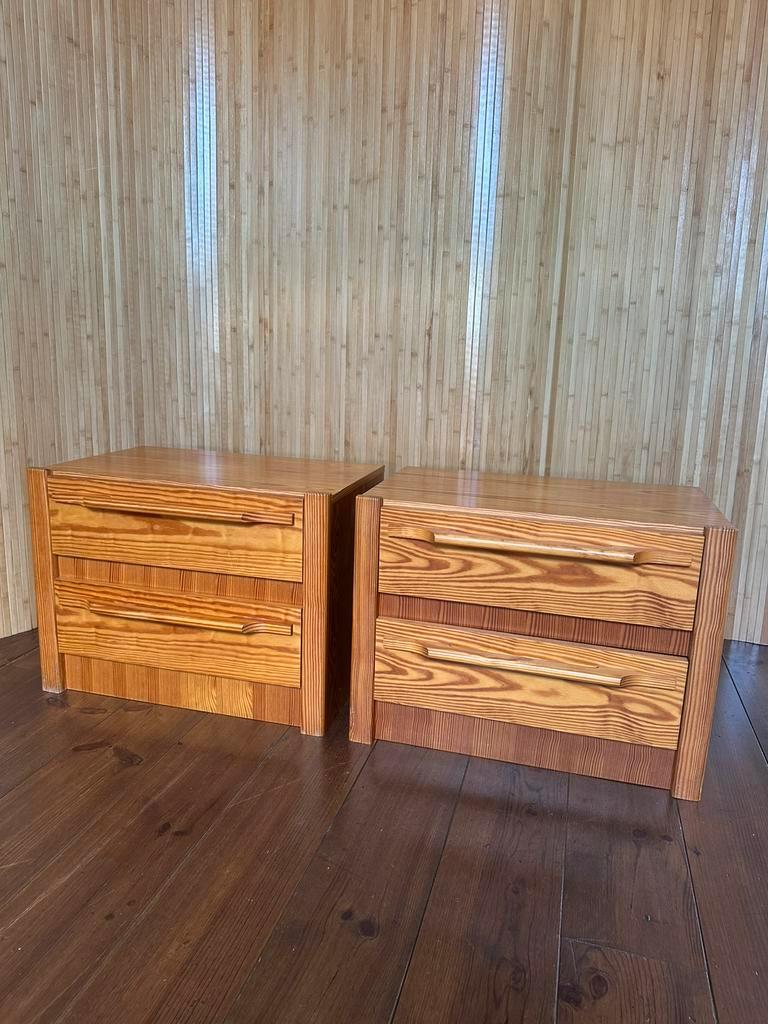 Set/2 Vintage Grenen Nachtkastjes / Ladekastjes image 2