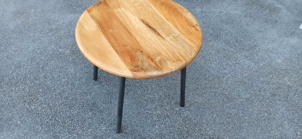 Retro Hout En Metaal Bijzettafel, Rond image 9