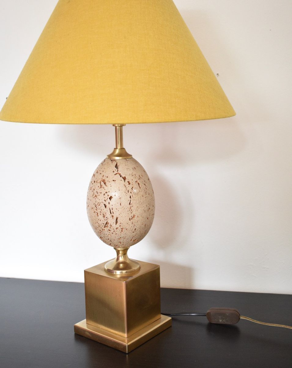 Jaren ’60 Lamp Met Struisvogelei Van Travertin | Mid Century image 6