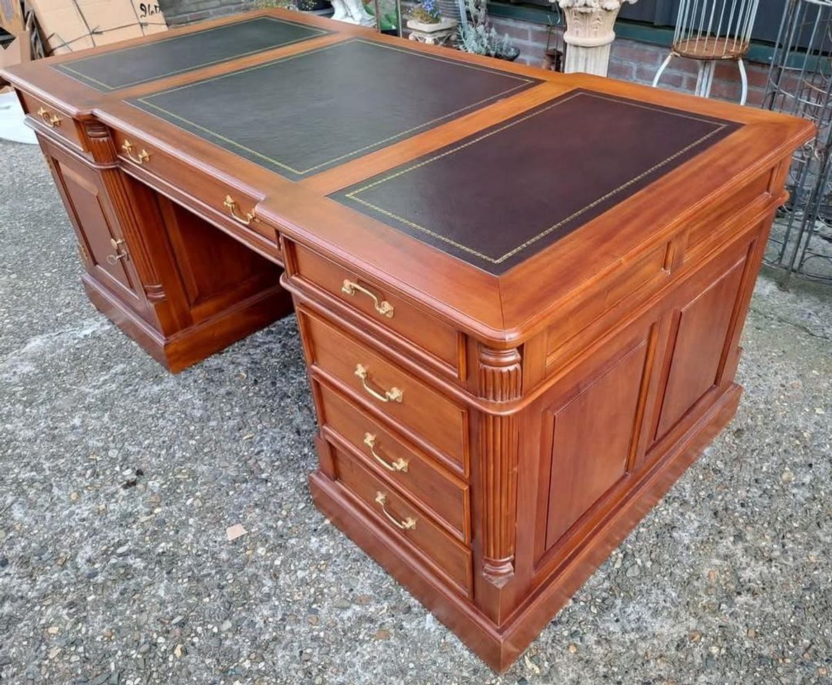 Klassieke Engelse Schrijftafel, Bureau, Partnerdesk, Met Led image 4