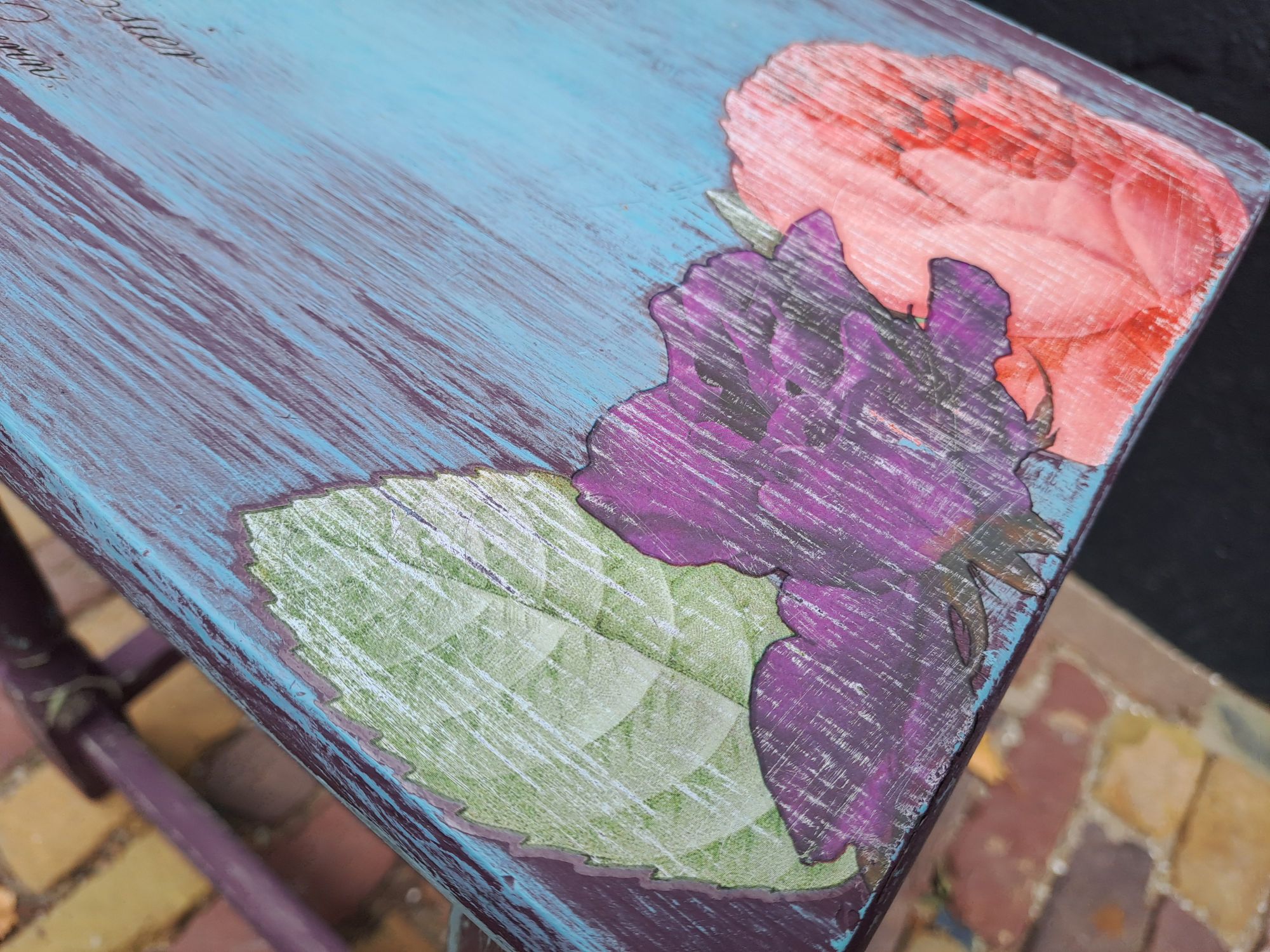 Bijzettafeltje - Krukje - Paars-blauw-bloemen - Boho Chic image 5