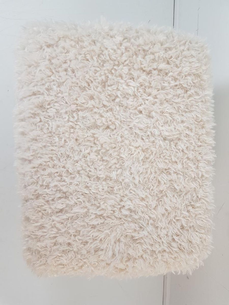 Voetenbankje Teddy Pluche Zwart Frame Creme Stof Nieuw image 3