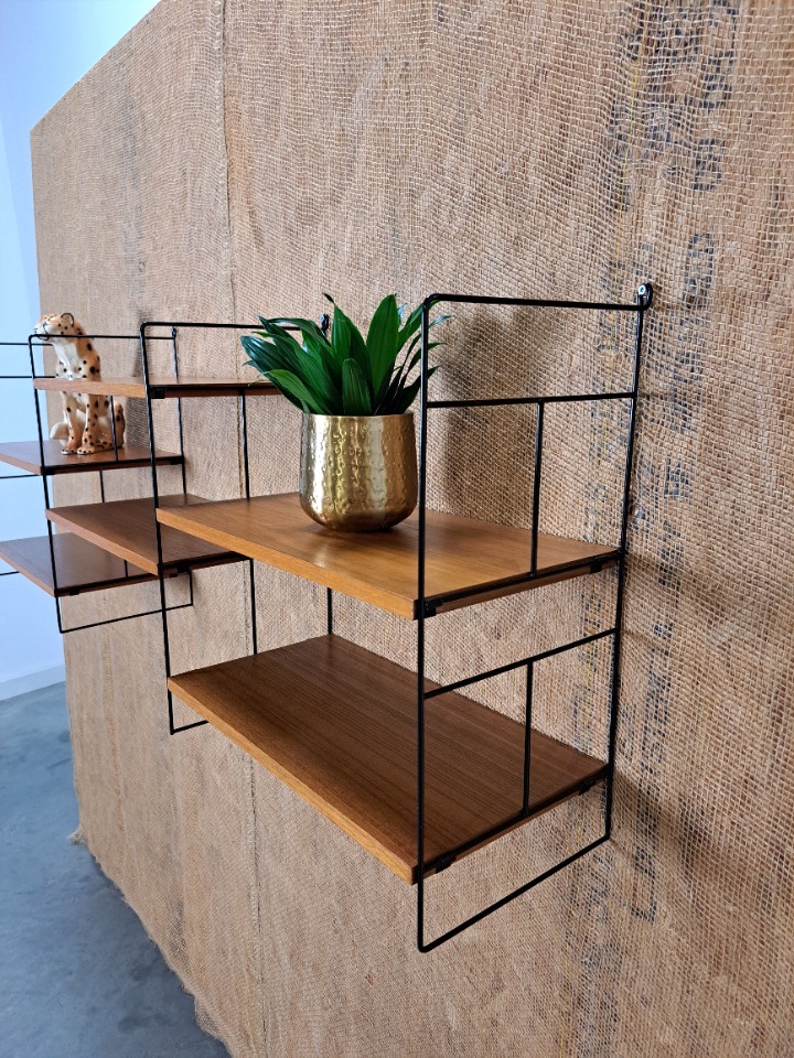 Groot Teak Stalen Wandsysteem Met Legplanken, Wandrek image 5