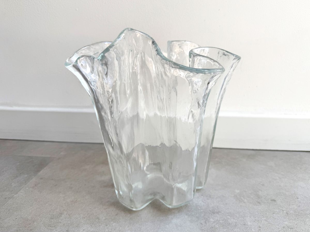 Vintage Muurla Helder Glazen Vouw / Wave Vaas Met Stippen image 3