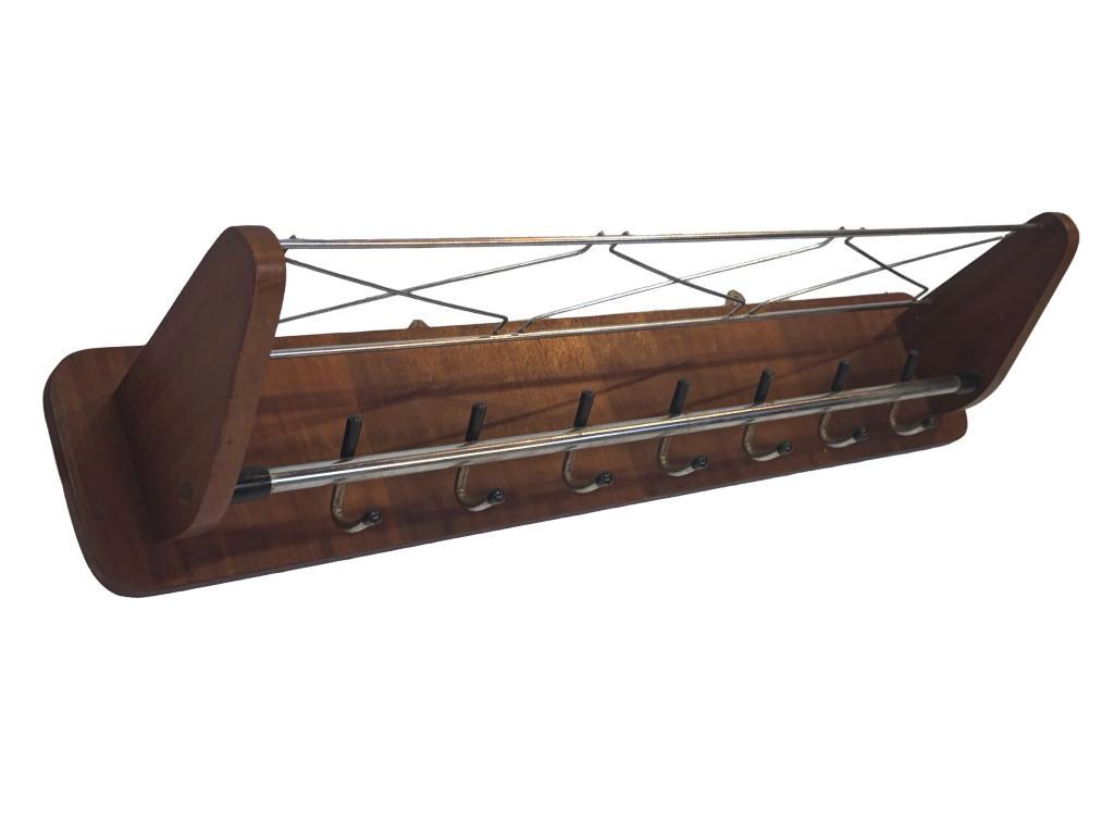 Vintage Wandkapstok Teak En Chroom Jaren 60/70 image 3