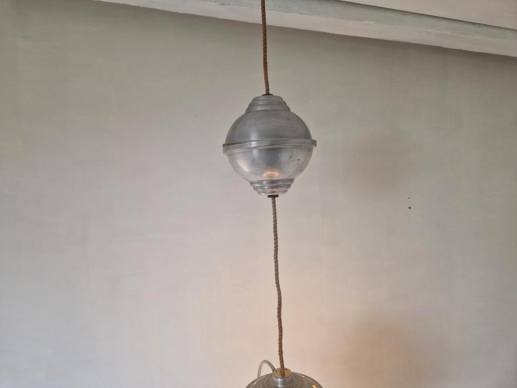 Art Deco Opaline Hanglamp Aluminum Frans image 3