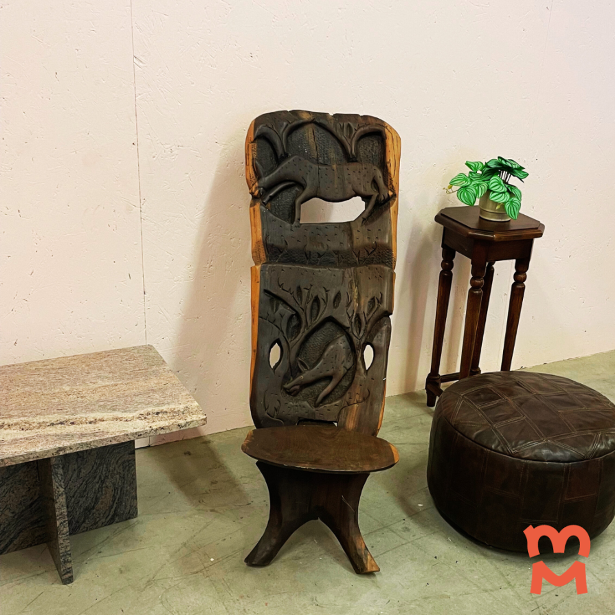 Bijzondere Afrikaanse Vintage Houtsnijwerk Stoel image 7