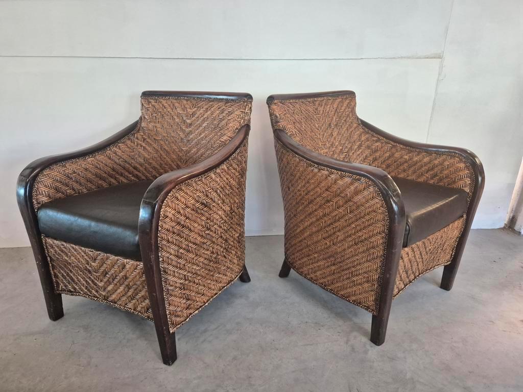 4 Art Deco Colonial Stijl Fauteuils Rotan image 7