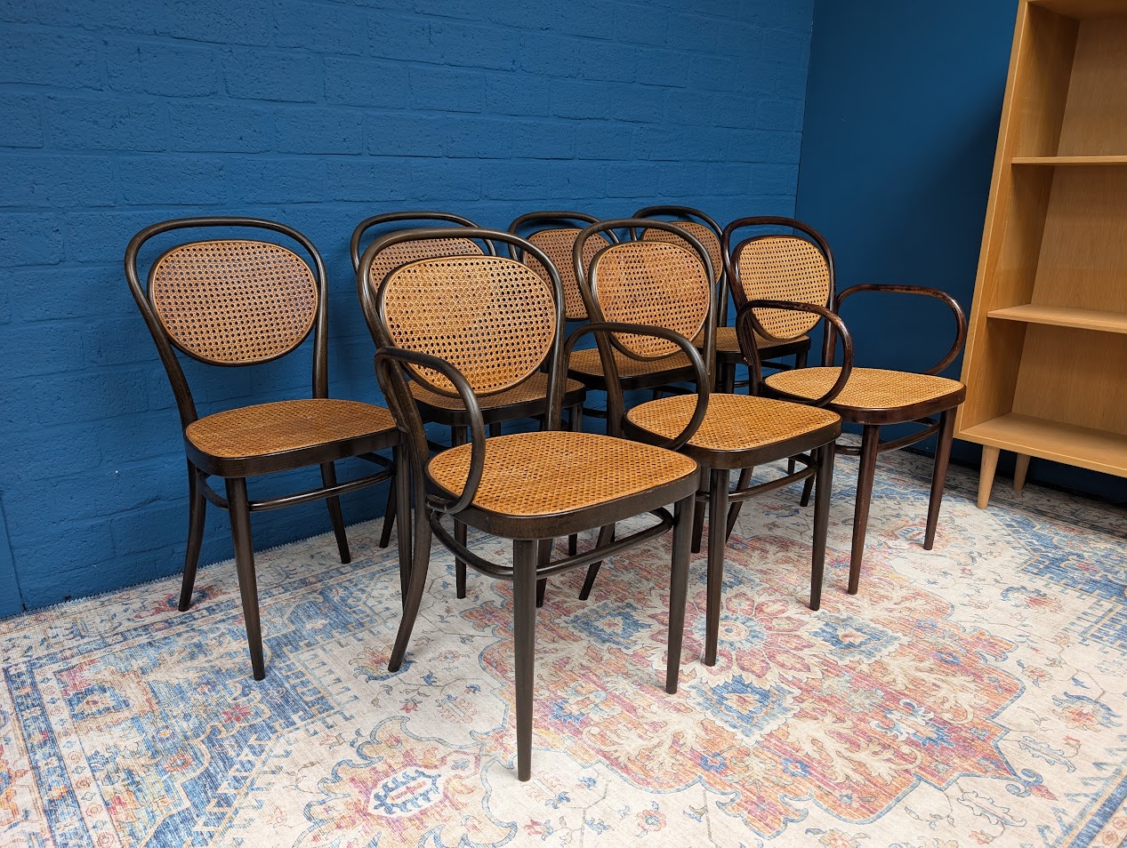 7x Vintage Rotan Stoelen, Model 215r, Thonet image 2