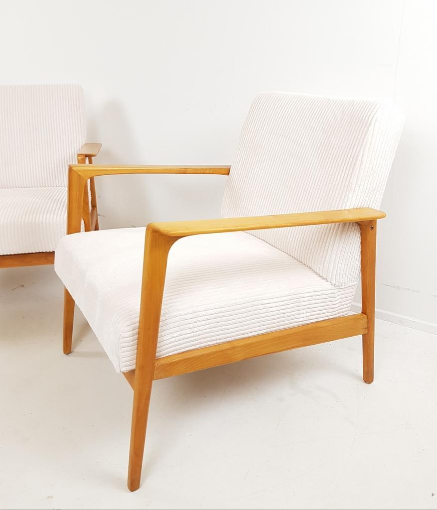 Vintage Fauteuil 2 Stuks Crème Japandi Stijl Ribstof Nieuw image 4