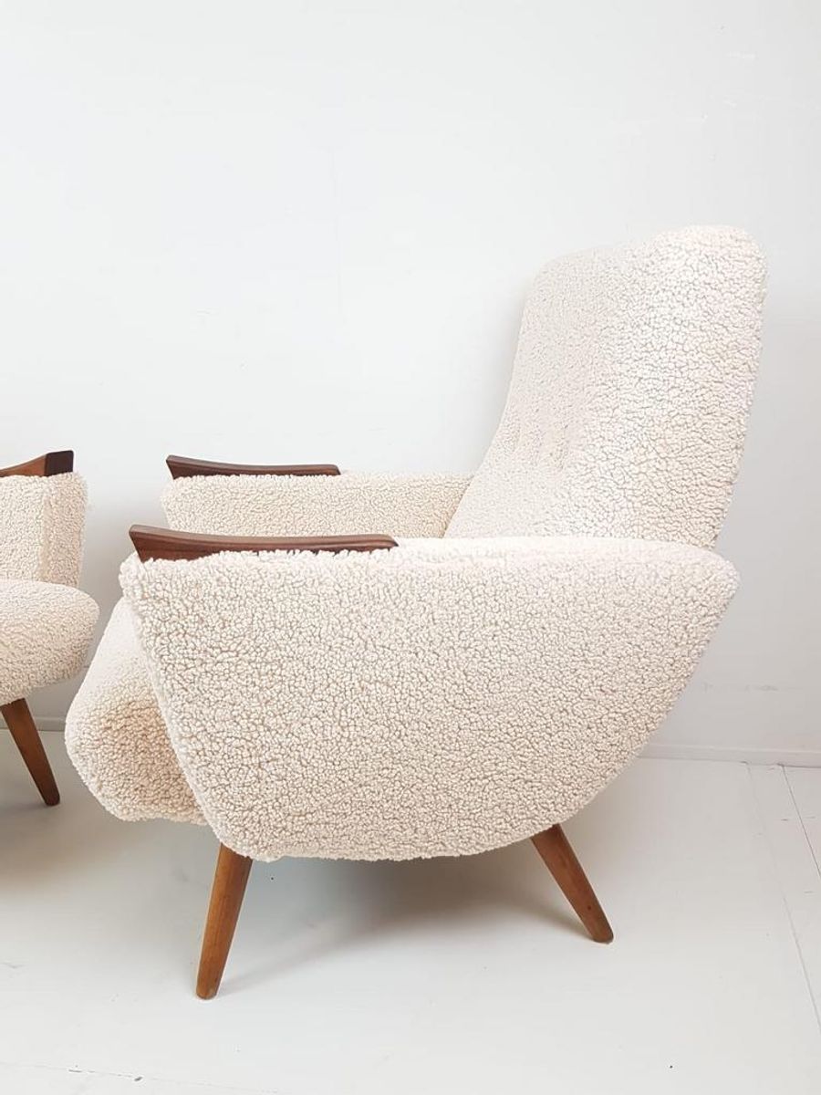 2 Vintage Fauteuils Nieuw Gestoffeerd Teddy Teak Hout image 6