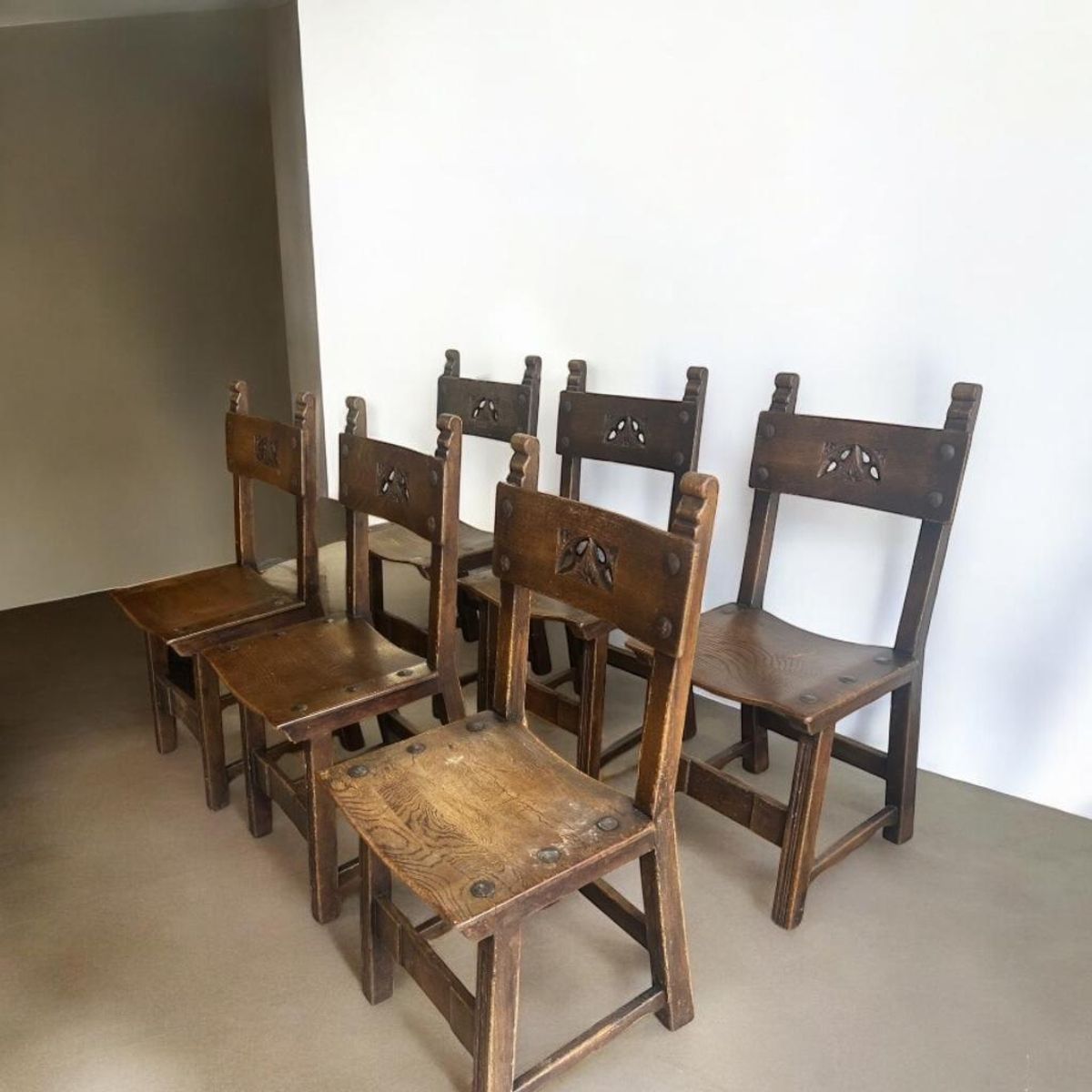 Set Van 6 Vintage Brutalist Eetkamerstoelen/ Spaanse Stoelen image 3
