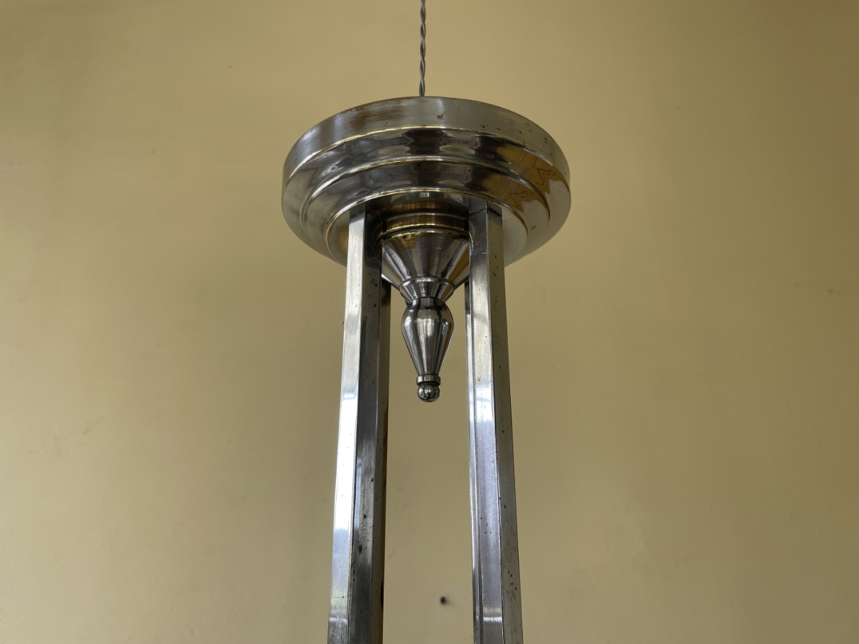 Lamp Hanglamp Art Deco 1930 4 Arms Met Gele Schalen Verchroomd image 4