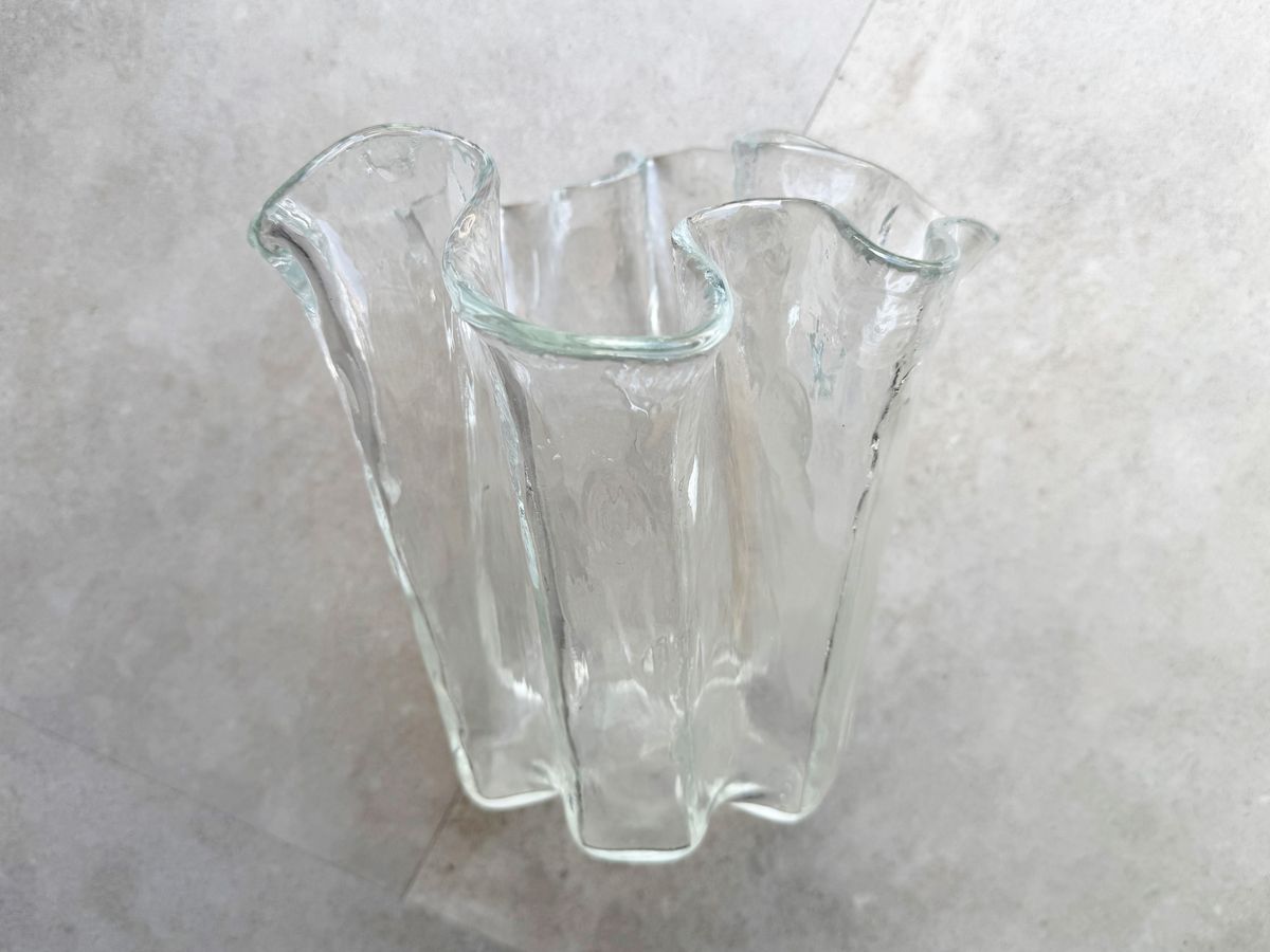 Vintage Muurla Helder Glazen Vouw / Wave Vaas Met Stippen image 7
