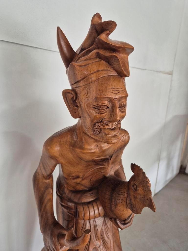 Groot Balinees Beeld Man Met Haan Bali Hout 105 Cm image 4