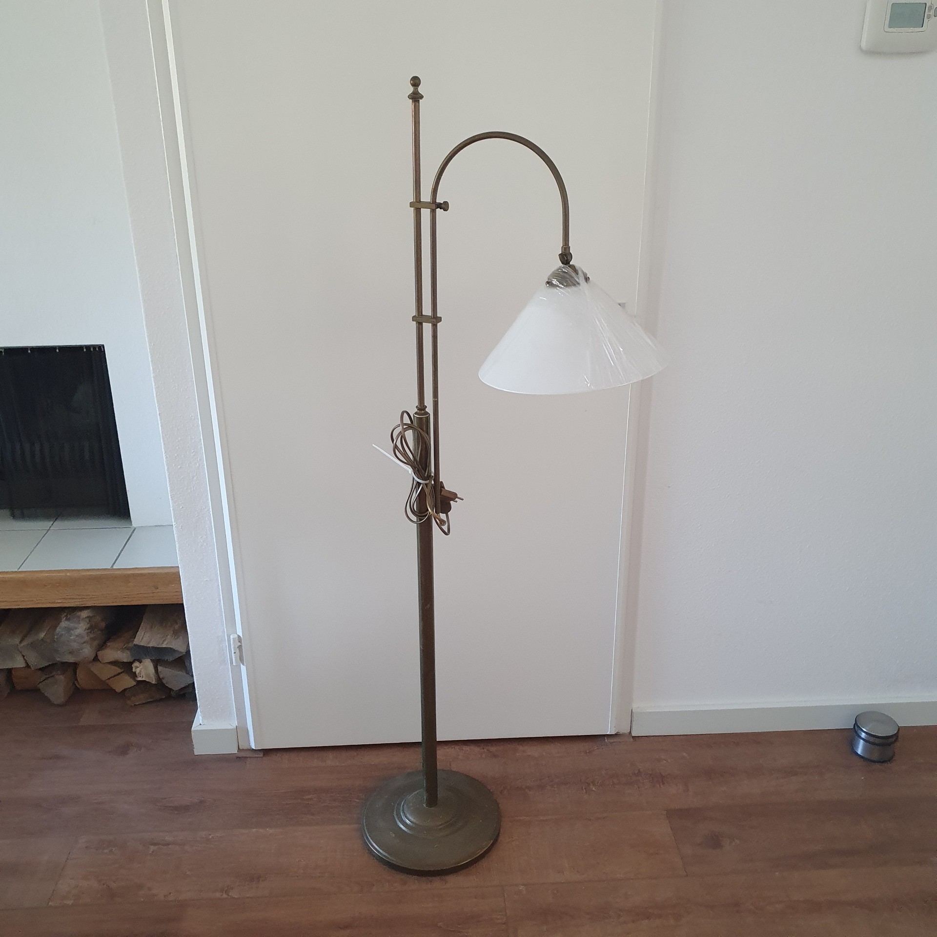 Vintage - Vloerlamp - Staande Lamp - Koper - Opaline Kap image 7
